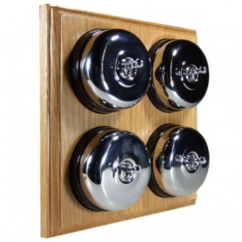 4 Gang 2 Way Light Oak, Polished Chrome Dome Period Switch